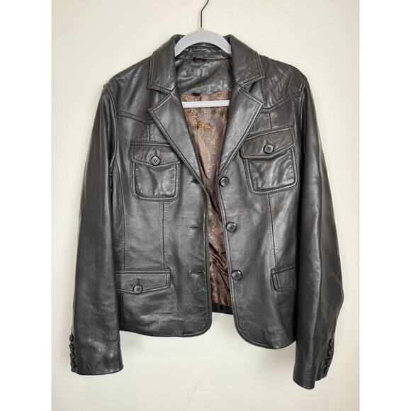 Vintage Wilson’s Leather Chocolate Brown Button Up Jacket Blazer 90’s Y2K Sz M - Picture 2 of 10